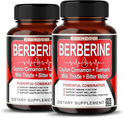 [BRSROCYCCAFQ2CY3] 8 in 1 Berberine Supplement - Per Capsule Provides - Support Digestion, Immunity - with Ceylon Cinnamon, Milk Thistle, Turmeric, Bitter Melon