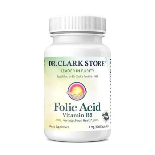 [BRSWIZQ2CMFBMFQ3] Dr. Clark Folic Acid (Vitamin B9) Supplement – 1mg, 100 Gelatin Capsules, Essential B Vitamin for Daily Health