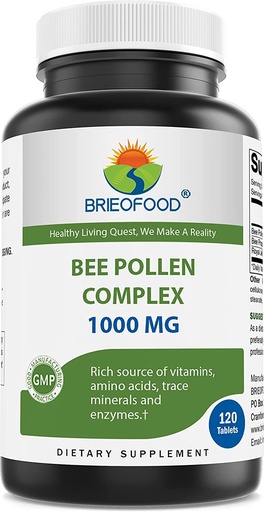 [BRSRMFD6PJ6AOYLZ] Brieofood Bee Pollen Complex 1000 mg 120 Tablets - Made with Bee Pollen, Bee Propolis, & Royal Jelly Powder