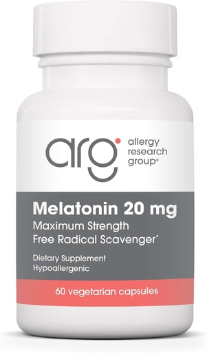 [BRSWKEY7BF5R6FDM] Grupo de Investigación de Alergia Melatonin 20mg - Melatonina Pura, Fuerza Extra para Adultos, Ayuda al sueño, Dosis Alta, Capsules Vegetarianos - 60 Conde