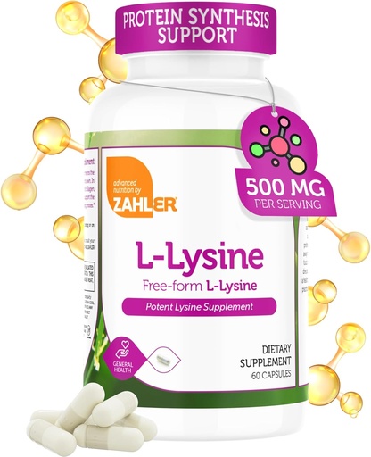 [BRSWYEIQCIFWKFLV] Zahler L-Lysine 500mg, Freeform L-Lysine Supplement, Kosher 60 Capsules