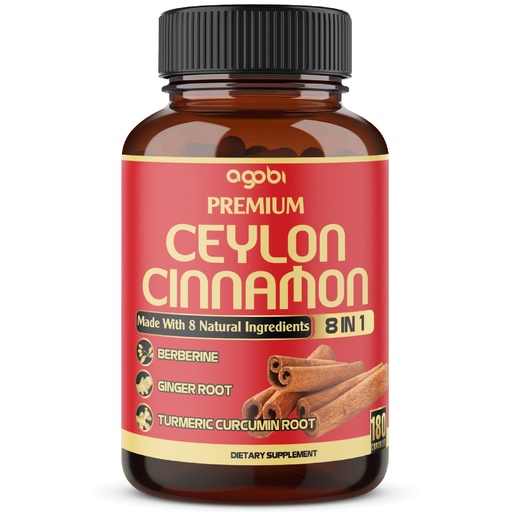 [BRSWYGABOBYRQ2QU] Premium Ceylon Cinnamon with Berberine Supplement - 8in1 Turmeric, Ginger, Gymnema & More - Body, Heart & Overall Vitality - 180 Capsules