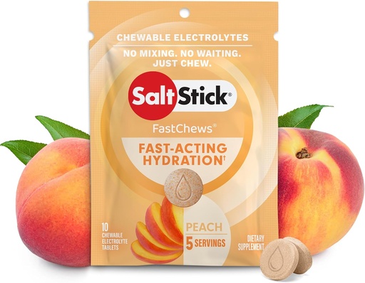 [BRSWGCQYAUOWG2D4] SaltStick Fastchew Electrolyte Replacement Tablets for Rehydration, Packet of 10 Tablets, Peach, 10 Count (7201761)