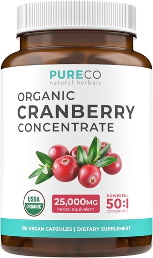 [BRSROAYBBEMR633U] Organic Cranberry Extract Capsules - Super 50X Potency Cranberry Pills for Women to Support Urinary Tract Bladder and Kidney - Vegan Non-GMO USDA Organic & North American Sourced (4 Month Supply)