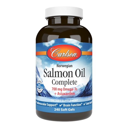 [BRSWI2Y3OAOAIEAV] Carlson - Salmon Oil Complete, 700 mg Omega-3s + Astaxanthin, Cardiovascular Support, Brain Function & Joint Health, Norwegian, 240 Softgels