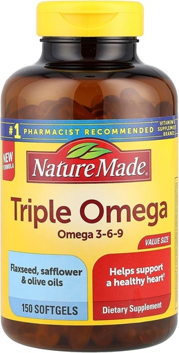 [BRSWKYQ3CB4BUG3I] Triple Omega 3-6-9, 150 Softgels Value Size, Omega Supplement For Heart Health