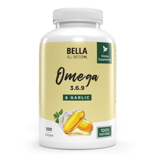 [BRSWYGI3CV6R6C3O] Bella All Natural Omega 3 6 9 with Garlic Oil - 200 Softgels