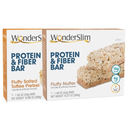 [BRSWYHARDJYQI3IV] WonderSlim Protein and Fiber Bar Bundle, Fluffy Salted Toffee Pretzel & Fluffy Nutter