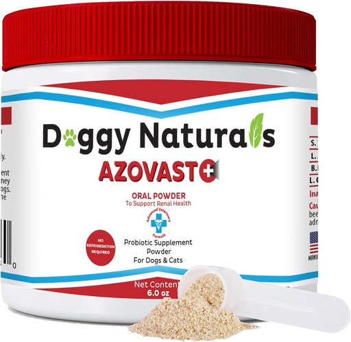 [BRSWYBAOCQAQYC3J] Azovast Plus Kidney Health Supplement for Dogs & Cats, Oral Powder (6 Oz) - (120 Doses/Jar) NO Refrigeration Required - Help Support Kidney Function & Manage Renal Toxins (Made in U.S.A) (6 Oz)