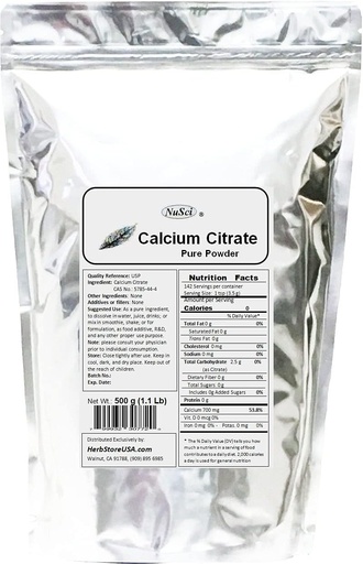 [BRSWKYQECAFWMGTI] Calcium Citrate Powder Pure Bio-Available Form Calcium (500 Grams (1.1 lb))