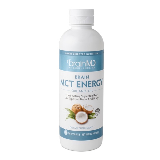 [BRSW2HYNCMPW2AD2] BRAINMD Dr Amen Brain MCT Energy - 16 fl oz - Energy Support for Brain & Body - Improves Focus & Satiety - Clean & Fast Acting - Gluten Free - 31 Servings