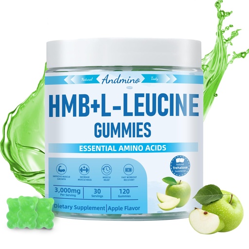 [BRSRAFICOV6QK2TA] HMB and L-Leucine Gummies, 3000mg, with Trehalose, for Muscle Growth, Muscle Relief and Workout Recovery, for Adults & Elder, Non-GMO, Vegan, Gluten Free, Apple Flavor, 120