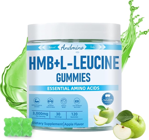 [BRSRAFICOV6QK2TA] HMB and L-Leucine Gummies, 3000mg, with Trehalose, for Muscle Growth, Muscle Relief and Workout Recovery, for Adults & Elder, Non-GMO, Vegan, Gluten Free, Apple Flavor, 120