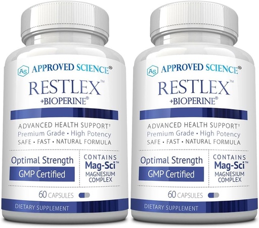 [BRSRAGLYCUFRYHLH] Approved Science Restlex - 420 mg Magnesium Glycinate Blend, L-theanine 200 mg - 60 Capsules - Pack of 2