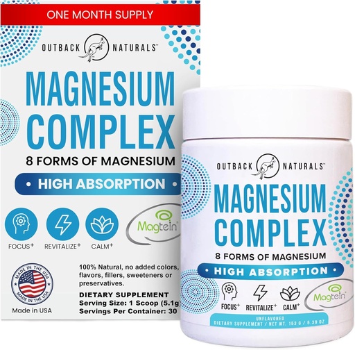 [BRSRAA34DIAQE2TL] Magenium Powder - 8 loại Magnesium, L- Threonate (Magtin), Glycinate, Malate và More for Brain Health, thư giãn, tăng cường tối đa - không hoạt động, 30 phụng sự