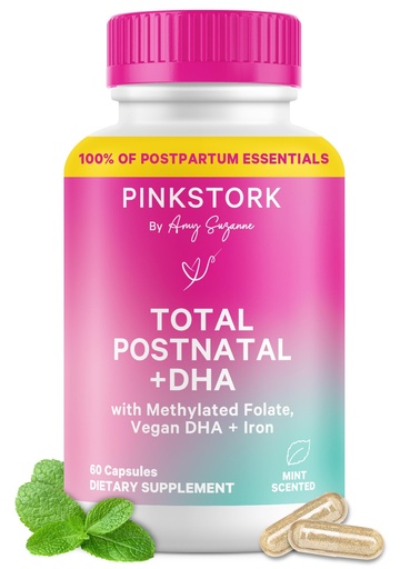 [BRSRAGITPIFAACT6] Pink Stork Total Postnatal Vitamins for Women | Vegan DHA, Iron, Folate, B12 | Postpartum Recovery Essentials | Lactation Support for Breastfeeding Moms | Clean Label Award Winner - 60 Capsules, Mint