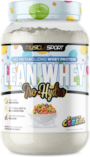 [BRSW2HQRCJ5GAEL5] Musclesport Lean Whey Revolution™ Protein Powder - Whey Protein Isolate - Low Calorie, Low Carb, Low Fat, Incredible Flavors - 25g Protein per Scoop (2lb, Fruity Cereal)