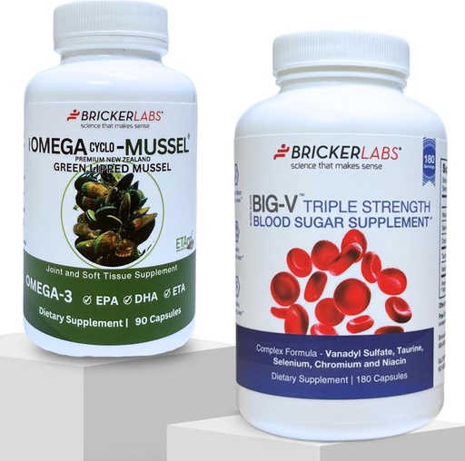 [BRSRAGIFB4CAGHTO] Bricker Labs Joint Comfort and Sugar Balance | Omega Cyclo Mussel for Joint Health + Big-V Triple Strength Vanadyl for Blood Sugar Support