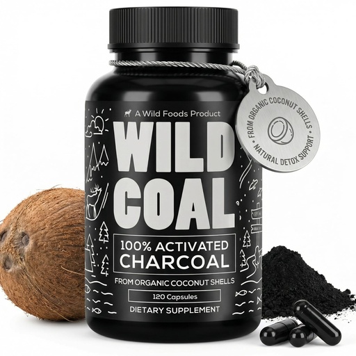 [BRSWGYADPJYBU2TP] Wild Foods Activated Charcoal Capsules | 100% Organic Coconut Shells Active Tablets | Lab Tested & Non-GMO Pills | Made in USA (120 Capsules)