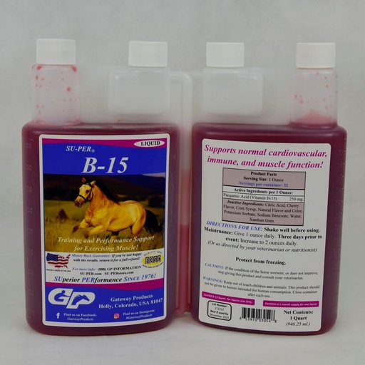 [BRSROHQOA4IBQ3LL] SU-PER B-15 Vitamin Supplement for Horses - Equine Vitamin B-15 Liquid for Performance Support - Supports Normal Cardiovascular Immune & Muscle Function - 1 Quart, (2 Pack)