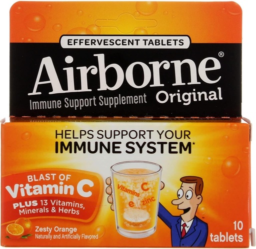[BRSWG2QQAUIGCYLZ] Airborne - Effervescent Tablets with Vitamin C - Zesty Orange - 10 Tablets - 4 Pack