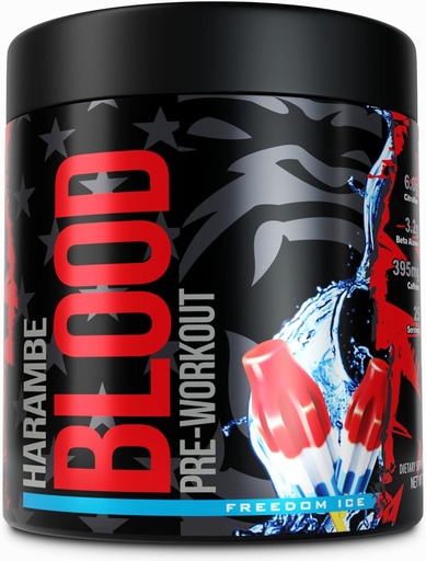[BRSW2AILCAAQAAD6] Harambe Pre Workout ✮ Extreme Preworkout Supplement for Men & Women ✮ Strong Pre Workout Powder ✮ 395mg Caffeine with Dynamine ✮ Best High Stim Pre-Workout for Pumps, Energy & Focus (Freedom Ice)