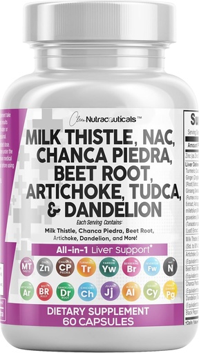 [BRSRMFL6BZ6G2F3H] Schone Nutraceuticals Melkdistel NAC Chanca Piedra Beetwortel Artichoke Paardenbloem Wortel - Lever Reiniging Detox & Repair Supplement Plus TUCCA Choline & Ginger 60 Tel.