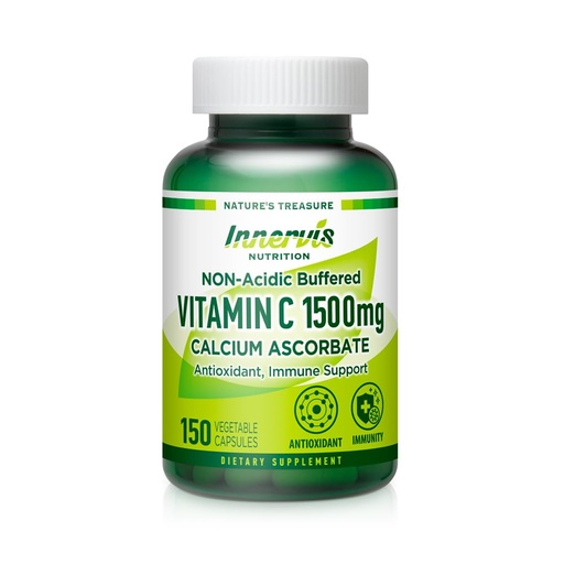 [BRSRAYA3DIBRED3F] Buffered Vitamin C 1500mg, Non-Acidic Stomach Friendly Calcium Ascorbate Capsules for Immune Support, Gentle on Digestive System - 150 Veggie Caps by Innervis Nutrition