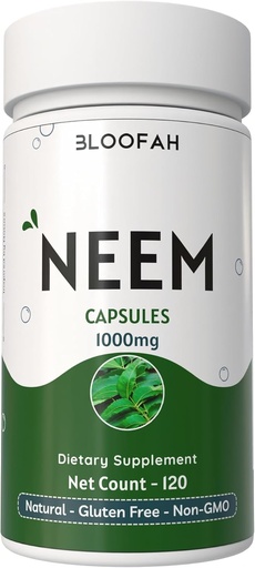 [BRSROCARB4GWKET7] Neem Leaf Capsules 1000mg Powder | Azadirachta Indica Leaf Herbal Supplement | Non-GMO, Gluten-Free | Inga konstgjorda tillsatser | Traditionell Herbal Formel (120 greve 1)