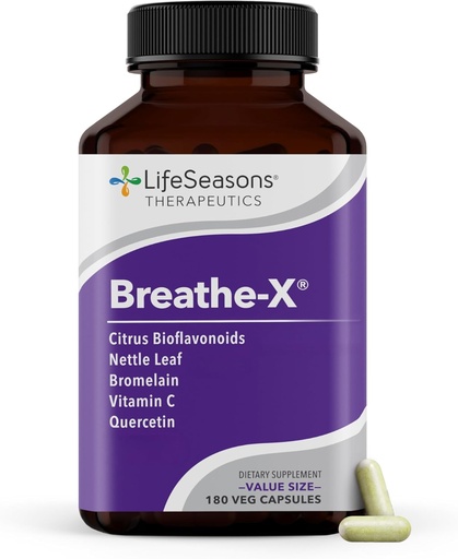 [BRSWGZIOBN7Q4YD2] Breathe-X - Alerxia & Suplemento de alivio de Sinus - soporta Sinuses e malestar nasal - Non-drowsy & acción rápida - Quercetina, Bromelain, Citrus Bioflavonoids, Leaf e Vitamina C - 180 cápsulas