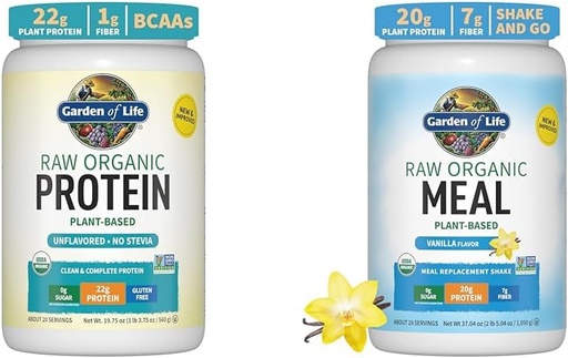 [BRSROBL3DIMGOHLH] Garden of Life Organic Vegan Unflavored Protein Powder 22g Complete Plant Based Raw Protein & Vegan Protein Powder - Raw Organic Meal Replacement Shakes - Vanilla - Pea Protein
