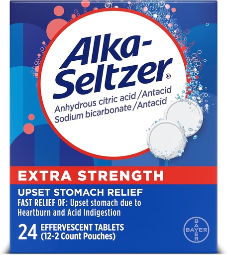 [BRSWKHYZDIGQ42A6] Alka-Seltzer Extra Strength Heartburn Relief Tablettes antiacide effervescentes, Relief d'indigestion rapide, 24 Ct