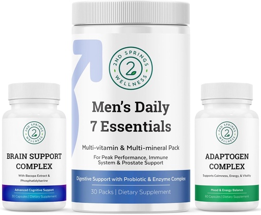 [BRSROHY6AQPGKFAY] Wellness Men's Brain Bundle - Brain Support Complex, Men's Daily 7 Essentials, and Adaptogen Complex