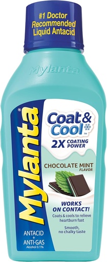 [BRSWYYD3OEMQGAL2] Mylanta Heartburn və Gas Relief, Liquid Antacid, Coat & Cool Formula, Mint Chocolate Flavor, 12 Fl Oz
