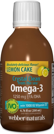[BRSWKFQ3OAEGKYD4] Webber Naturals Crystal Clean from The Sea Omega-3 with Vitamin D3, Lemon Cake, 6.67 Fluid Ounce