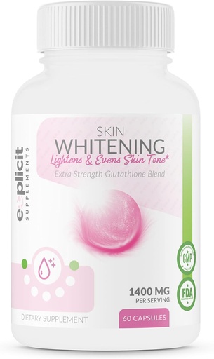 [BRSW2ZIYOAPG233P] eXplicit Supplements Skin Whitening Supplement, Glutathione 1000mg, Clears and Evens Skin Tones, Helps Clear Up Dark Spots and Acne Scars - 60 Capsules