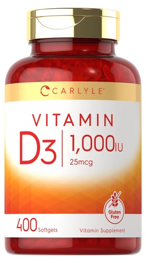 [BRSWYBAECQOR4EL2] Carlyle Vitamin D3 1000IU | 25 mcg | 400 Softgels | High Potency | Non-GMO & Gluten Free Supplement