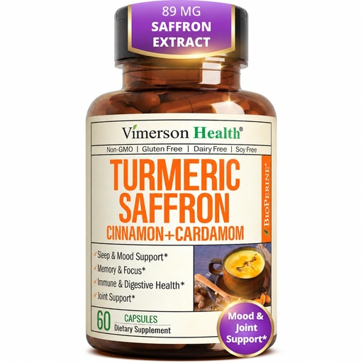 [BRSWGFQEDEBA4CY2] Saffron Supplements – 89mg Saffron Extract, 1000mg Turmeric Curcumin, Ceylon Cinnamon & Cardamom – Daily Mood, Joint & Metabolic Support – Joint Supplements for Women & Men – 60 Capsules