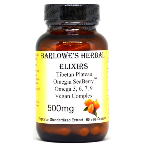 [BRSROALROAFAIFDA] Barlowe's Herbal Elixirs Omegia Seaberry™ | Sea Buckthorn | Complete Omega 3, 6, 7, 9 Fatty Acids | 500mg Per Capsule | 60 Veggie Capsules | Glass Bottle | Stearate Free