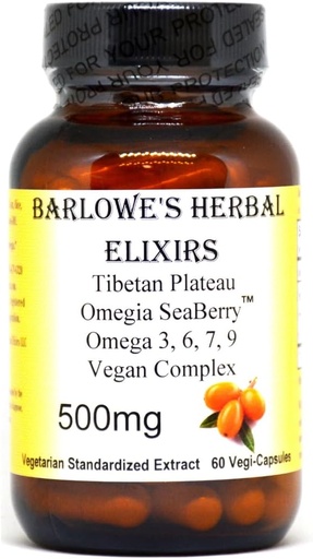 [BRSROALROAFAIFDA] Barlowe's Herbal Elixirs Omegia SeaberryTM ← Sea Buckthorn  Complete Omega 3, 6, 7, 9 Fatty Acids ← 500mg Per Capsule ← 60 Veggie Capsules ← Glass Bottle ← Stearate Free