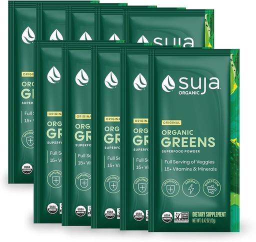 [BRSRAHACOJYBGC32] Suja Organic Greens Powder Probiotic Blend, Spirulina, Daily Superfood Drink or Smoothie Mix for Immune Support, Digestion, & Energy, Vegan, Gluten Free, Non GMO, 10 Servings