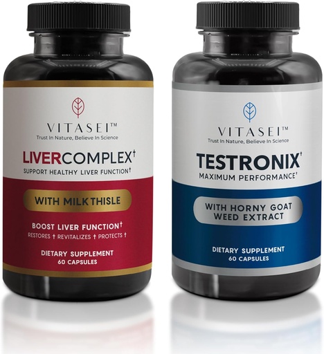 [BRSROYYLDIDR4DY2] VITASEI Liver Cleanse Detox & Repair, Liver Complex Capsules for Women & Men (60 Capsules) + Testronix Booster for Men (60 Capsules)