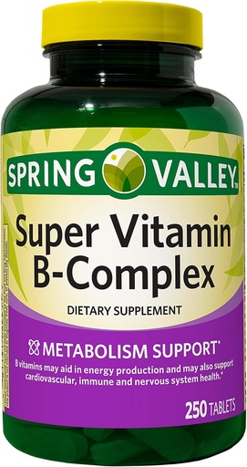 [BRSRMEANOENGE3Q2] Augu Spring Valley Szuper B- vitamin Komplex, Anyagcsere támogatás, Tablets Diétás kiegészítés, 250 gróf