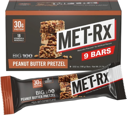 [BRSWIBA3AICRUD32] MET- Rx Besar 100 Colossal Protein Bars, Besar sebagai Pengganti Meal Sehat, Snack, dan Bantuan Energi, Peanut Butter Pretzel, Dengan Vitamin A, Vitamin C, dan Zinc, 100 g, (Paket 9)