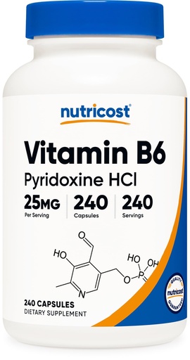 [BRSRMYIFBMHBM2AU] Nutricost Vitamin B6 (Pyridoxine HCl) 25mg, 240 Capsules - Non-GMO, Gluten Free and Vegetarian Friendly