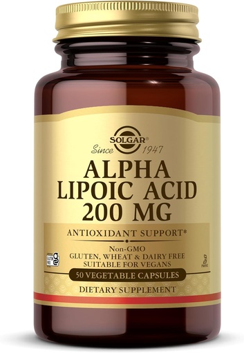 [BRSWIYT3OMABAFYZ] Solgar Alpha Lipoic Acid 200 mg, 50 Vegetable Capsules - Antioxidant Support - Helps to Recycle Glutathione, Vitamin C & E, CoQ-10 - Non-GMO, Vegan, Gluten Free, Dairy Free, Kosher - 50 Servings