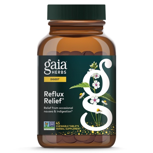 [BRSWIZ34C4ABO2DG] Gaia Herbs Reflux Relief - Digestive Comfort Support Supplement - Aloe Vera, Marshmallow Root, Chamomile, Licorice - Helps with Occasional Heartburn & Indigestion* - 45 Chewable Tablets (45 Servings)