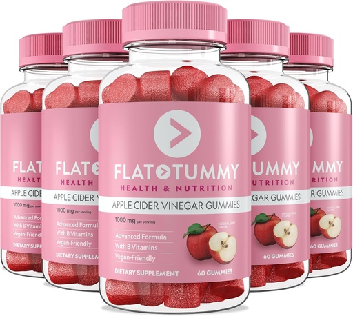 [BRSW2ZT4BN7RYA36] Flat Tummy Apple Cider Vinegar Gummies, 60 Count (5 Pack) – ACV Gummies, Detox, Support Gut Health – Vegan-Friendly, Non-GMO - Beet and Pomegranate Superfood Powders, Vitamins B6, B9 & B12