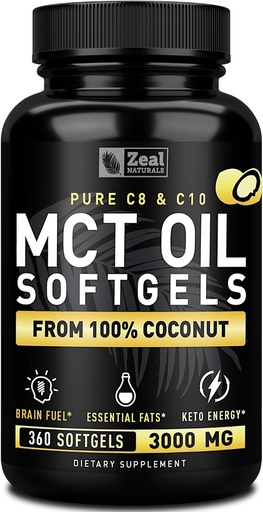 [BRSWGHAYDJYBQYIZ] Pure MCT Oil Capsules (360 Softgels TEN 3000mg) 4 Month Supply Keto Pills w Coconut no refinado - C10 &amp; C8 Brain Fuel, Energy, Octane Ketosis