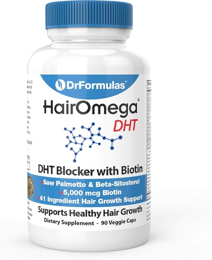 [BRSWIZTYBEABKF3M] DHT Blocker dla mężczyzn i kobiet 124; HairOmega Advanced Hair Growth Supplements z Biotin 5000 μg 124; Hair Loss Vitamin Pills, 45 Day Supply